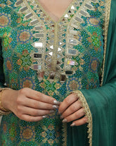 Peacock shade brocade mirror worked salwar suit